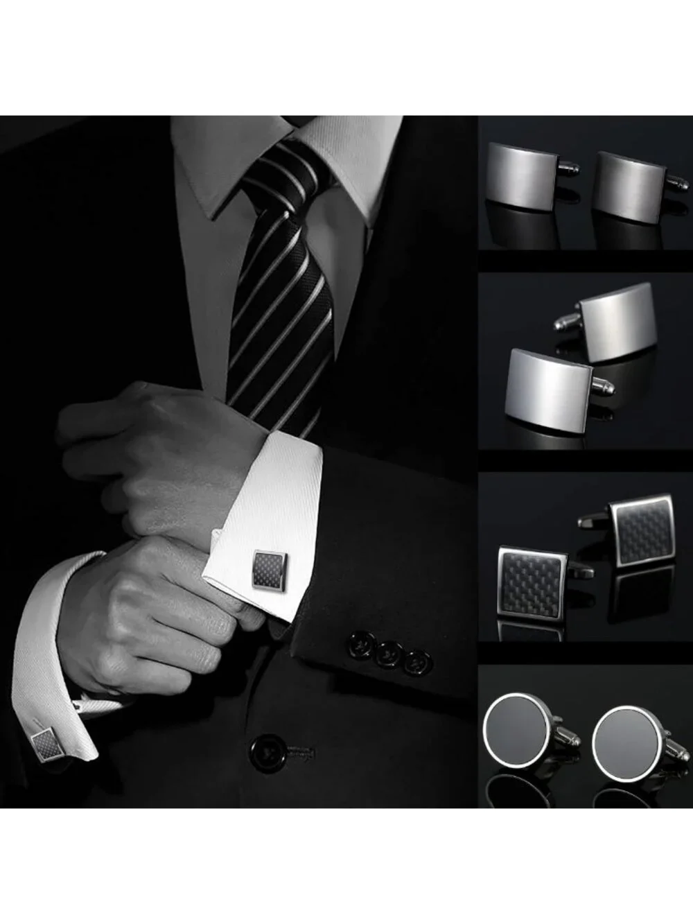 Unique Men's Cufflinks Set - 4 Pairs Stylish Accessories for Business & Groom